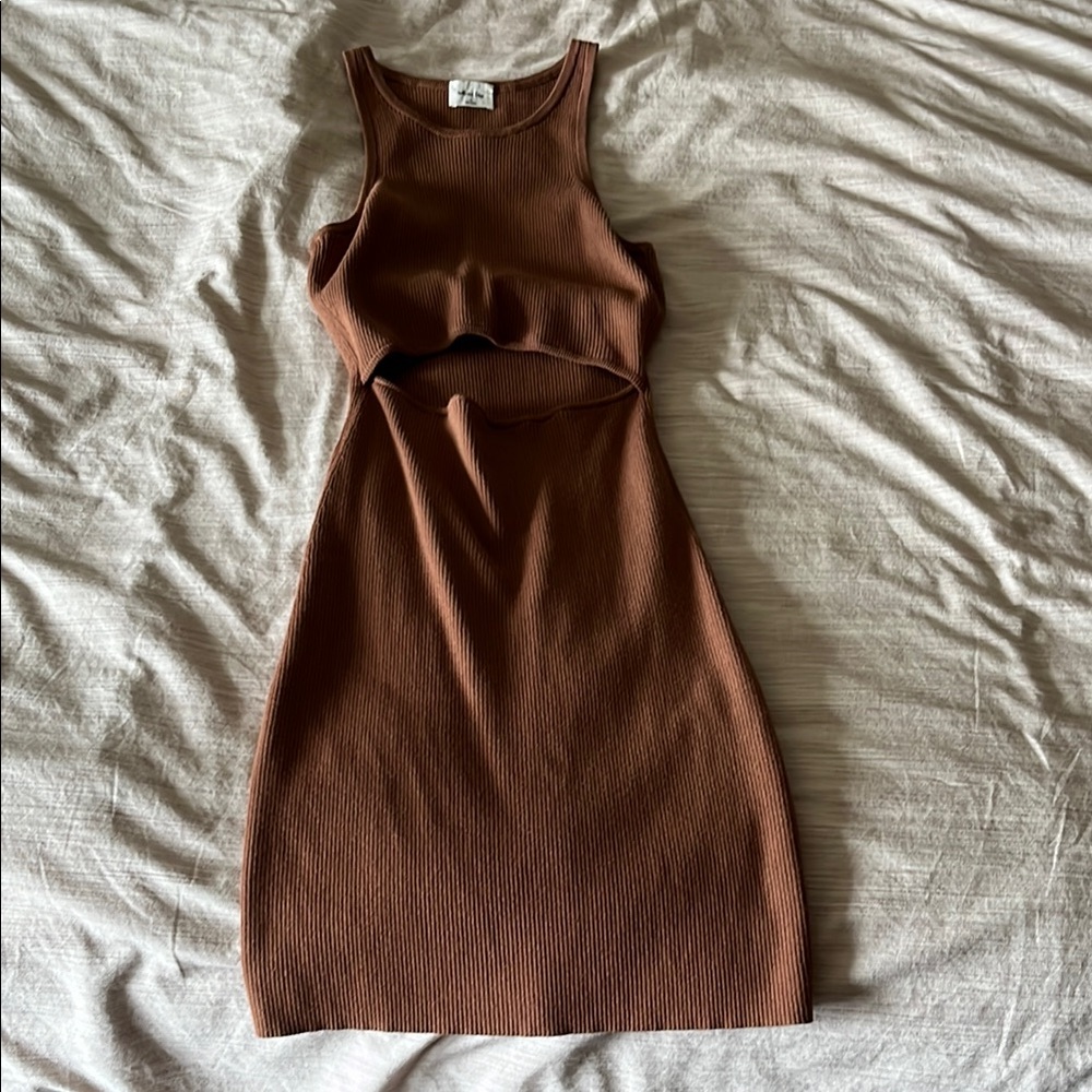 Aritzia Brown Ribbed Halter Midi Dress